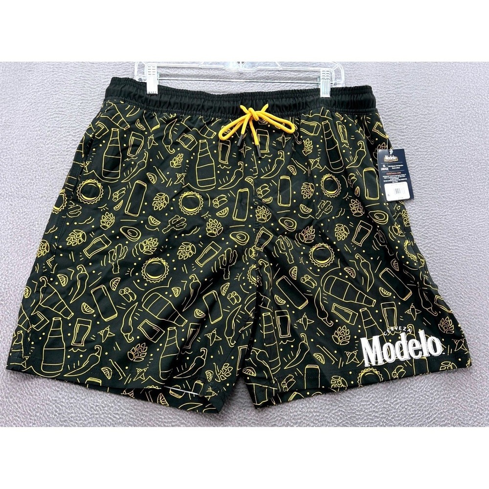 Modelo Especial Swim Trunks Mens XL Black Yellow Beer Graphic Board Shorts New